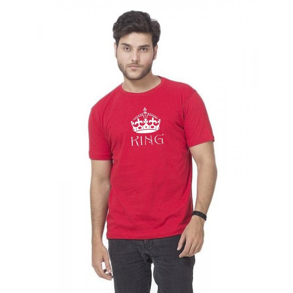 Red Round Neck Half Sleeves KING Printed T shirt