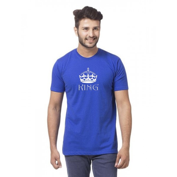 Royal Blue Round Neck Half Sleeves KING Printed T shirt