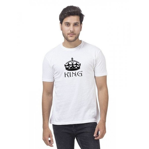 White Round Neck Half Sleeves KING Printed T-shirt