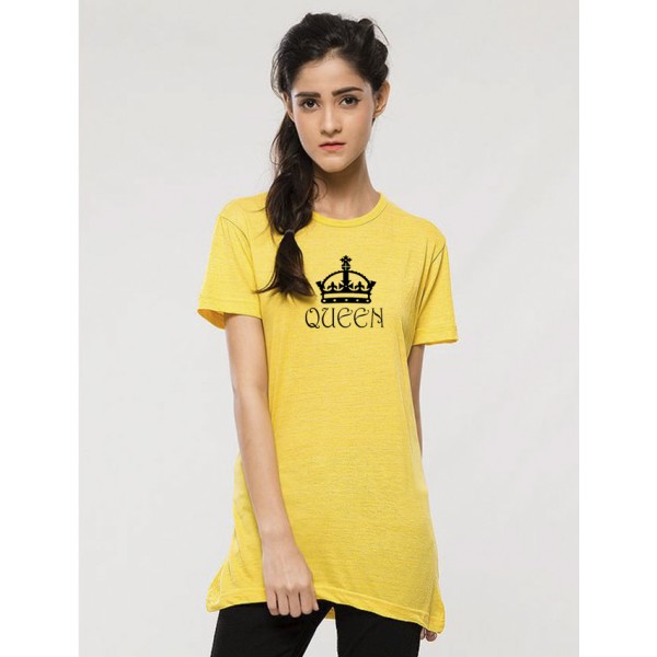 Yellow Round Neck Half Sleeves QUEEN printed T shirt