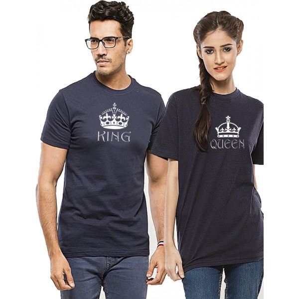 Navy Blue KING QUEEN Printed Bundle For Couple