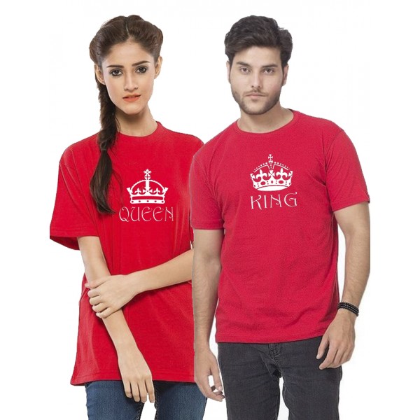 Red KING QUEEN Printed Cotton Bundle For Couple