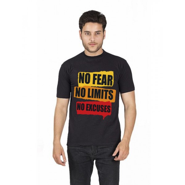 Black Round Neck Half Sleeves No Fear Printed T shirt For Him