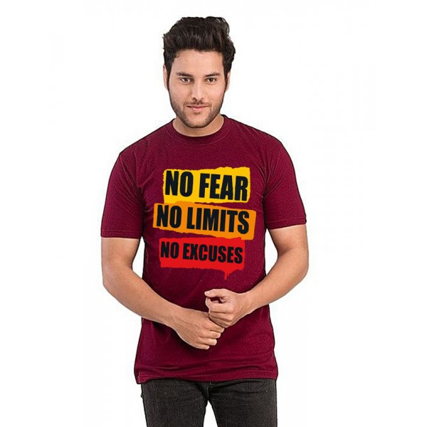 Maroon Color Half Sleeves No Fear Printed Round Neck T shirt For Him