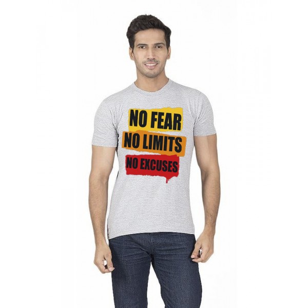 Heather Grey Round Neck Half Sleeves No Fear Printed T shirt For Him