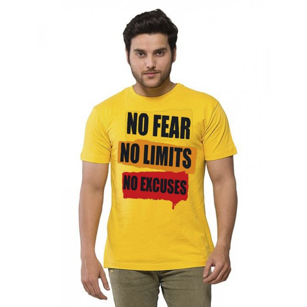 Yellow Round Neck Half Sleeves No Fear Printed T shirt