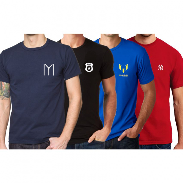 Pack of 04 Logo Printed Cotton T shirts For Him
