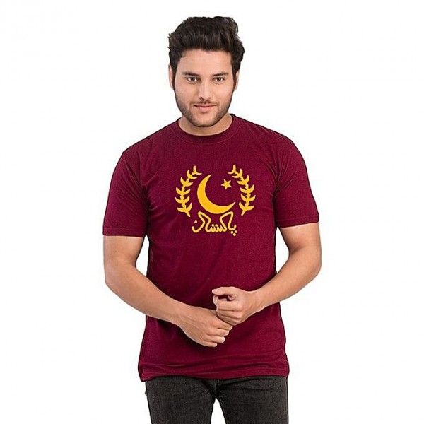 Pakistan Printed T shirt For Him in Maroon Color