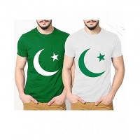 Pack Of 02 Pakistan Printed T shirt For Him in green and white color