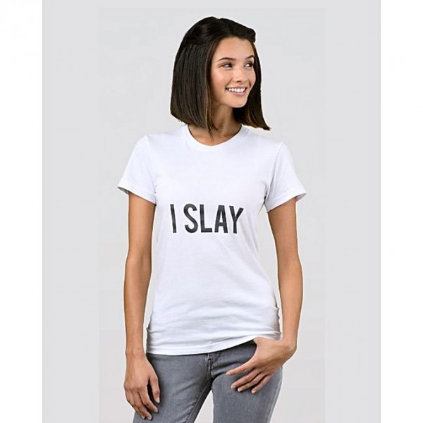 I SLAY - Printed Half Sleeves T shirt For Her in white color