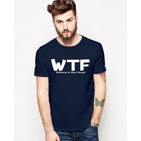 Navy Blue WTF Printed T-shirt For Him