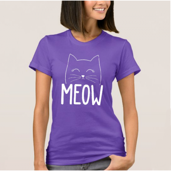 Purple Meow Printed Cotton T shirt For Her