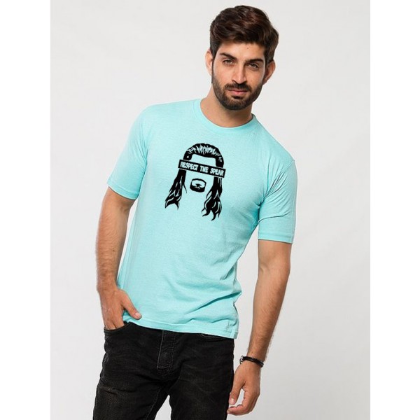 Turquoise Round Neck Respect The Spear T shirt