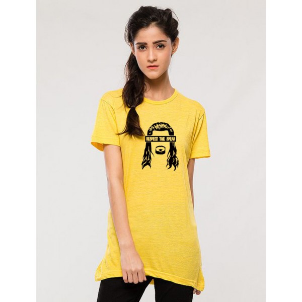 Yellow Round Neck Respect The Spear T shirt For Her