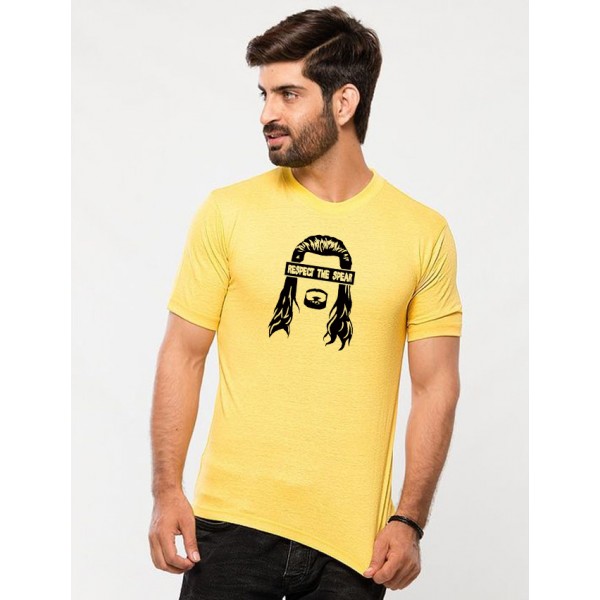 Yellow Round Neck Respect The Spear Cotton T shirt