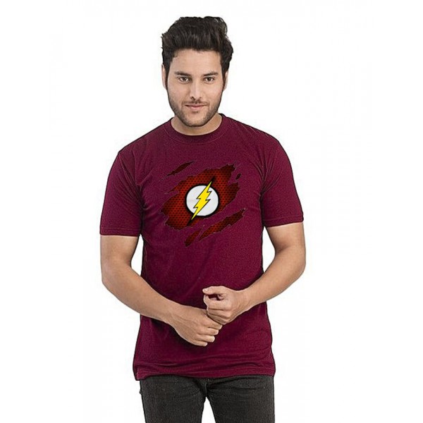 Maroon Round Neck Half Sleeves Scratch Flash Printed T shirt For Him