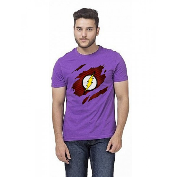 Purple Round Neck Scratch Flash Printed T shirt