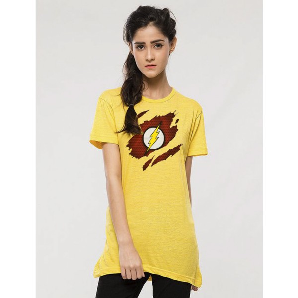 Yellow Round Neck Half Sleeves Scratch Flash Printed T shirt