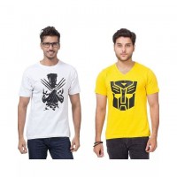 Pack of 02 yellow and white Graphics T shrit For Him