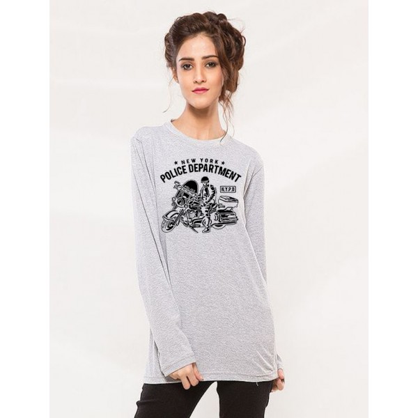 Grey NYPD Printed Cotton T shirt For Her