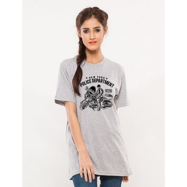 Grey NYPD Printed Cotton T shirt For Her