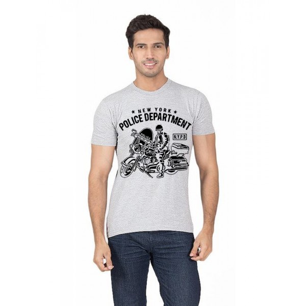Grey NYPD Printed Cotton T shirt For Him
