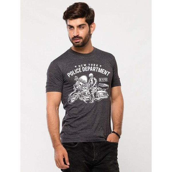 Charcoal NYPD Printed Cotton T shirt
