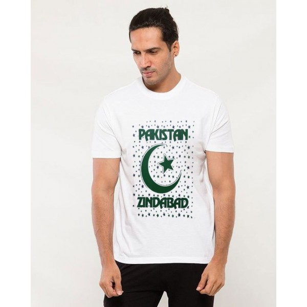 White Pakistan Independence Day Printed T shirt For Him