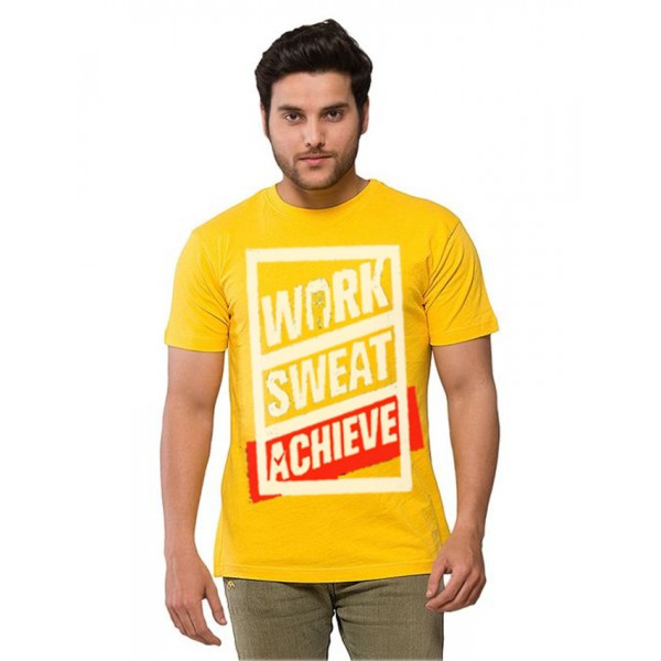 Yellow Work Sweat Achieve Graphics T shirt for Men