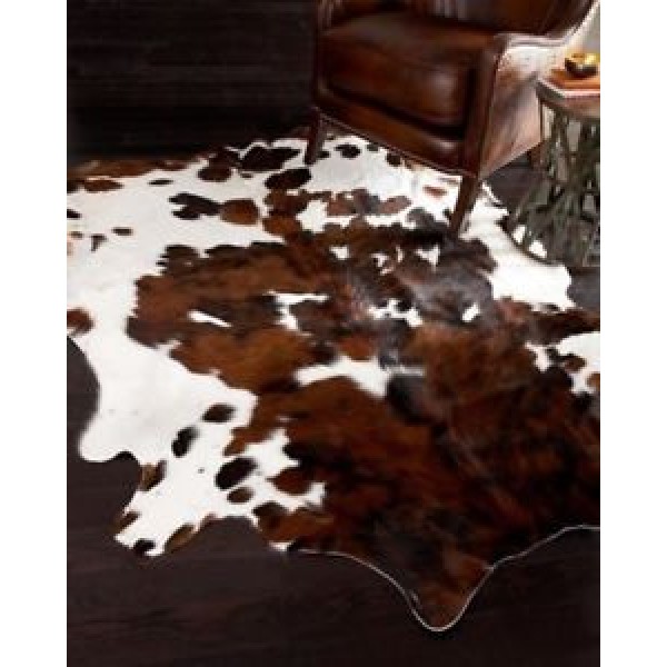Beautiful Tricolor Cowhide Rug, Cow Hide Leather