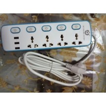 4 way power Strip - Extension Lead board with 3 USB Ports and 4 Sockets having Long Copper Wire