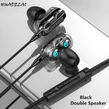 HUADELAI 3.5mm Wired Dual Drive Stereo Sport Earbuds With Mic - Black