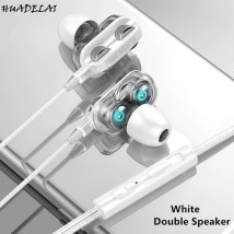 HUADELAI 3.5mm Wired Dual Drive Stereo Sport Earbuds With Mic - White