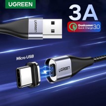 UGREEN 3A Magnetic Fast Charging Type-C Cell Mobile Phone Tablet Cable 1M Black