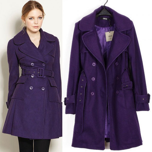 Ladies Winter Double-Breasted Belted Trenchcoat