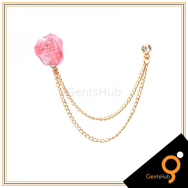 Baby Pink Flower with White Dots Brooch With Golden Chains
