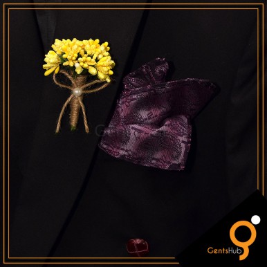 Boutonniere Yellow Flower Brooch Wrapped with String