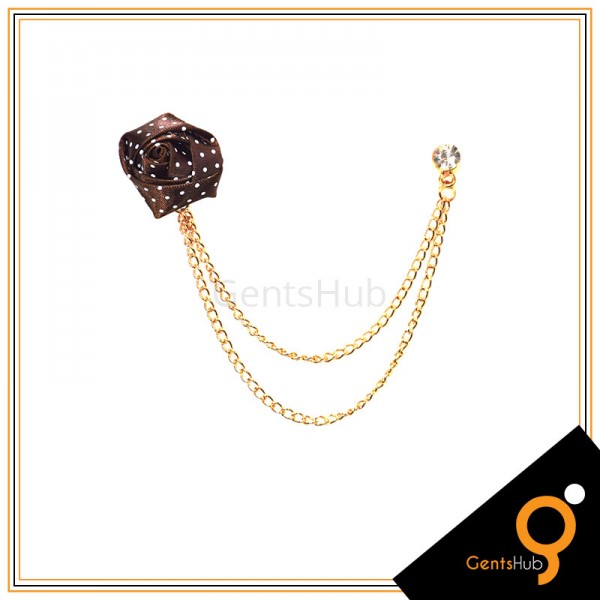 Brown Flower with White Dots Brooch With Golden Chains