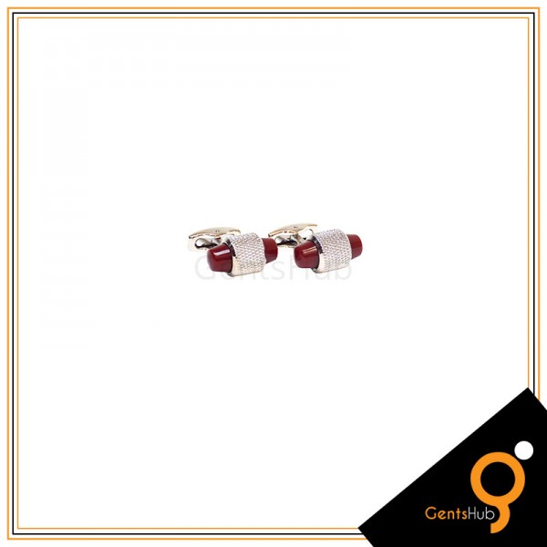 Cufflinks Capsule Style Silver with Maroon Acrylic for Men