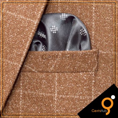 Dark Grey Dotted Checkered Pocket Handkerchief for Men