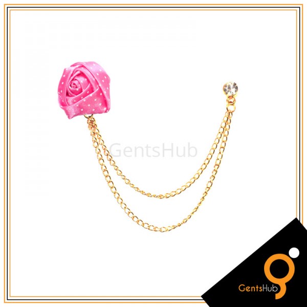 Blush Pink Flower with White Dots Brooch With Golden Chains