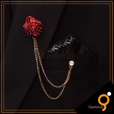 Maroon Flower with White Dots Brooch With Golden Chains