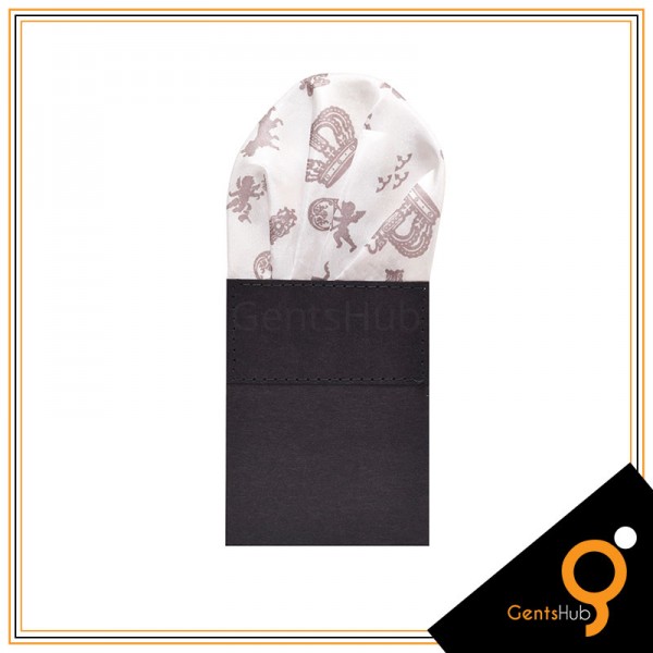 White Crown Style Printed Silk Pocket Handkerchief for Men