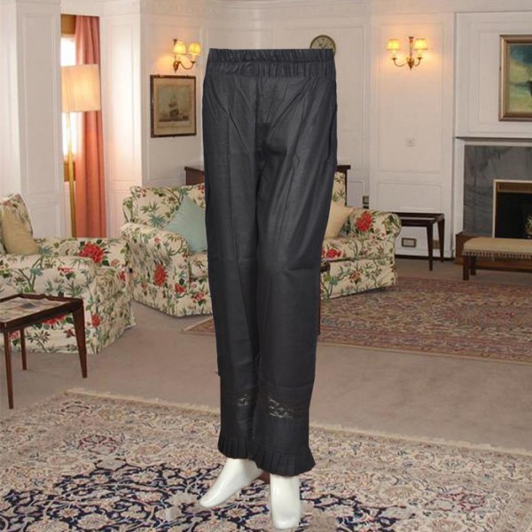 Buy Black Capri Trouser with Lace and Pleats online in Pakistan