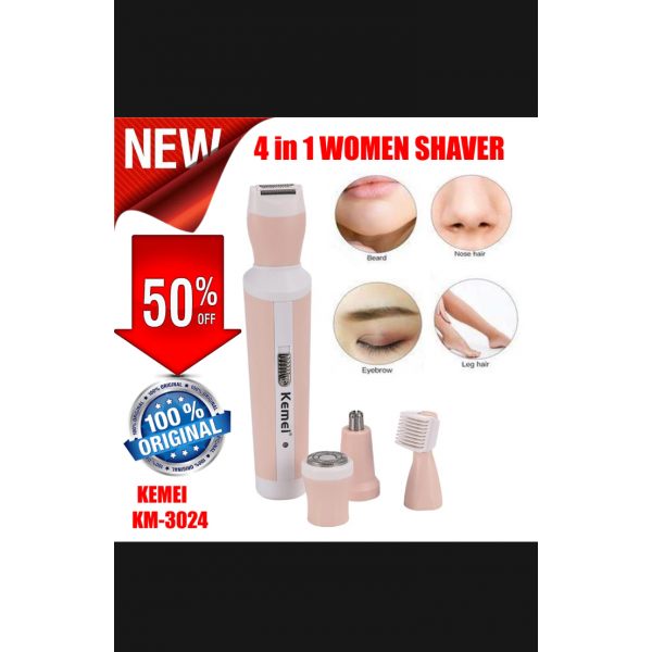 Original 4 in 1 KEMEI KM-3024 Rechargeable Women Skin Shaver Suit Nose Eyebrow Trimmer