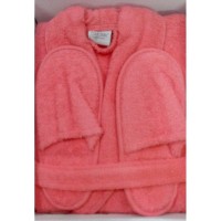 Towel Gown Bath Robe with Bath Slippers in Peachy Pink Colour