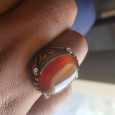 Silver Mens Ring With Natural Aqeeq