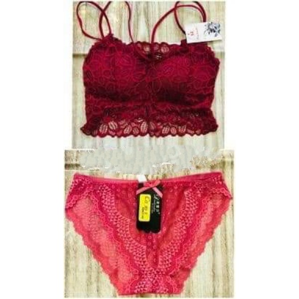 Imported Jersy Net Bra Set in Maroon Red Color