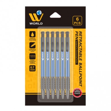 W World Retractable Ball Point in Blue Color Pack of 6