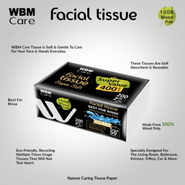 Buy WBM Care Super Soft 2 Ply Facial Tissue Medium sized Recyclable